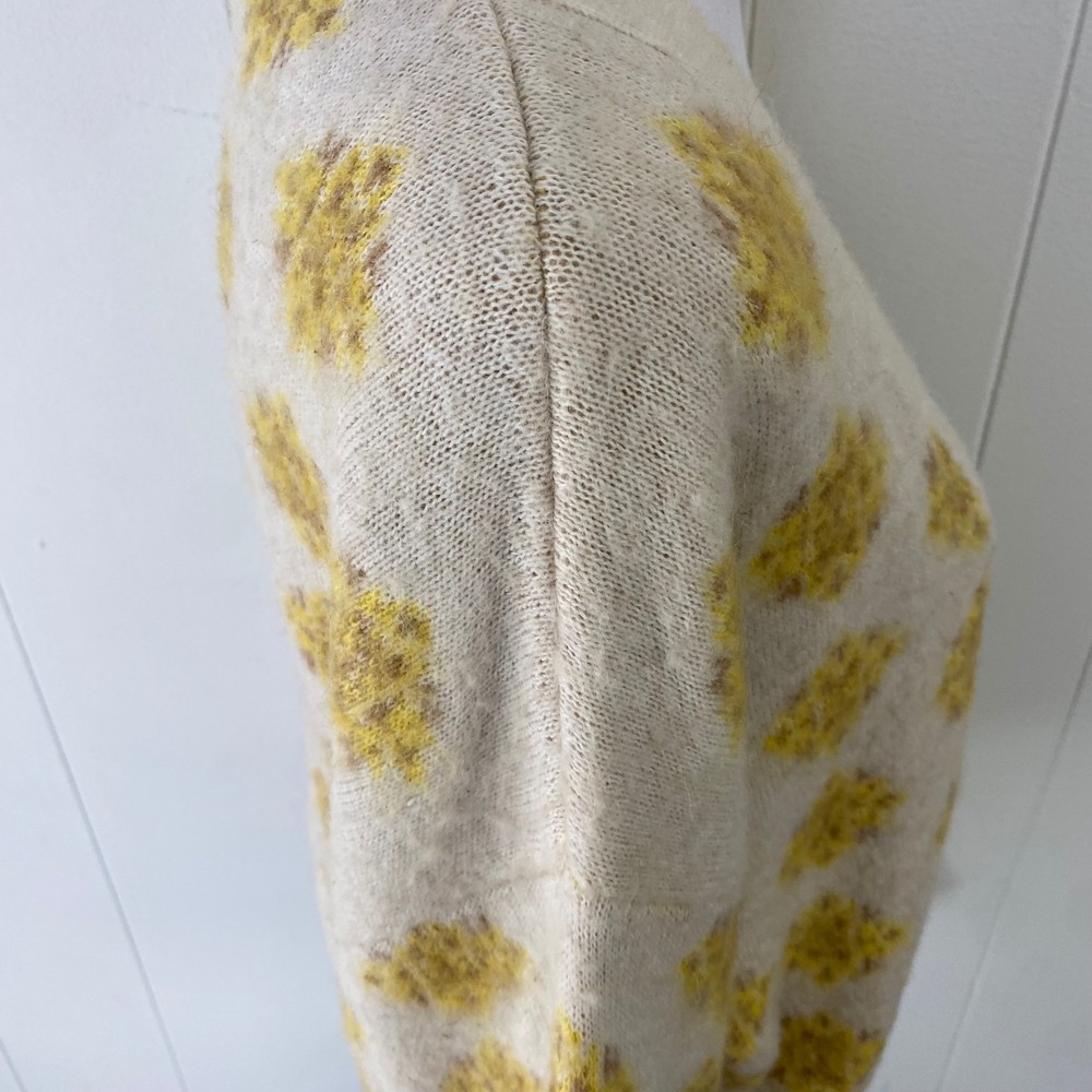 Zara Sz M Yellow Diamond Knit Jewel Button Cardigan Cream Wool Alpaca Blend - Picture 9 of 11